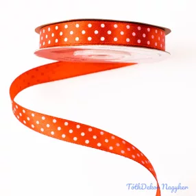 Fehér pöttyös szatén szalag 12mm x 20m - Piros