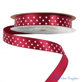Fehér pöttyös szatén szalag 12mm x 20m - Wine red
