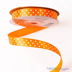   Fehér pöttyös szatén szalag 12mm x 20m - Sötét narancssárga