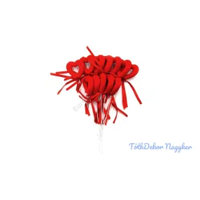 Pálcás lyukas bársonyos szív 5x23cm 12db/csomag - Piros