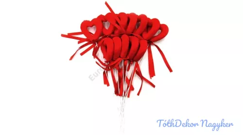 Pálcás lyukas bársonyos szív 5x23cm 12db/csomag - Piros