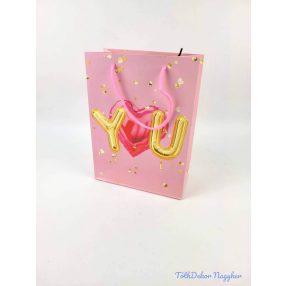 Ajándéktáska 24x18x9 cm - Rózsaszín szív mintás 5 A