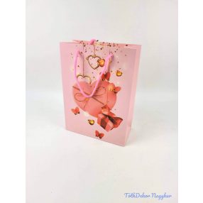 Ajándéktáska 24x18x9 cm - Rózsaszín szív mintás 5 B