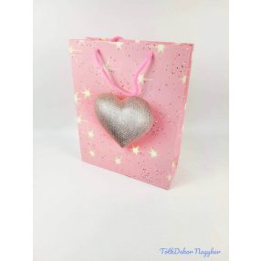   Ajándéktáska 32x25,5x10 cm - Rózsaszín szív mintás 6 A