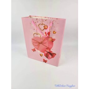   Ajándéktáska 32x25,5x10 cm - Rózsaszín szív mintás 6 B