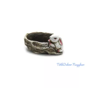 Nyuszi figurás fatörzs kaspó 15,5x10,5x8 cm 7780