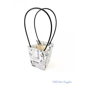 Újságpapír mintás virágtáska nagy trapéz