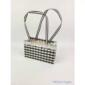 Virágtáska csipkés kocka duplás - Fekete