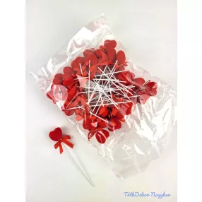 Pálcás szív betűző 50 db/csomag 11 cm - Piros Bársony