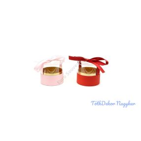 Áttetszű akril fedelű papírdoboz henger 13x12 cm - Piros