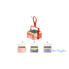   Áttetsző akril fedelű papírdoboz kocka 10x10 cm - Rózsaszín