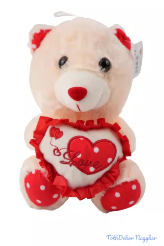 Pöttyöstalpú plüss maci fodros szívvel 21cm - Piros