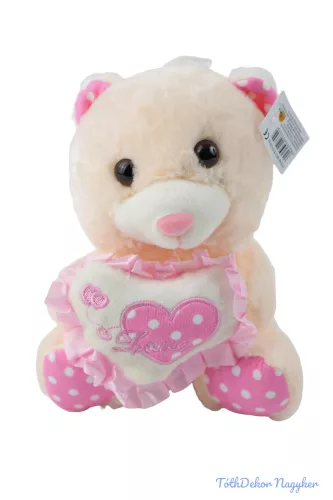Pöttyöstalpú plüss maci fodros szívvel 21cm - Rózsaszín