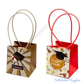 Ballagó mintás nagy kocka virágtáska 13x12x15cm - Piros