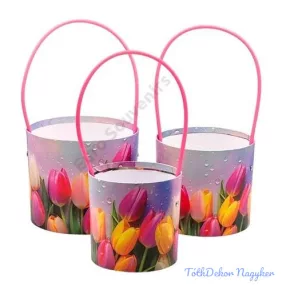   Virágmintás műanyag füles papírdoboz 3db/szett - Tulipános 73