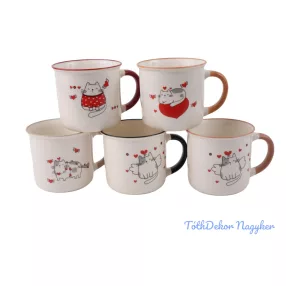 Valentini bögre cicás szíves mintával - Vegyes