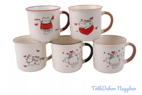 Valentini bögre cicás szíves mintával - Vegyes