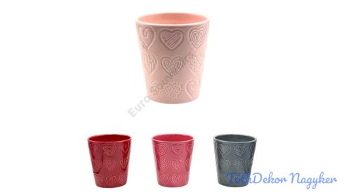 Kaspó szív mintás 12,5x13cm - Szürke