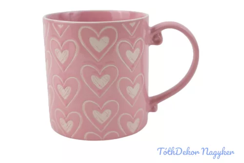 Szív a szívben mintás bögre 10,1x11,2cm - Rózsaszín