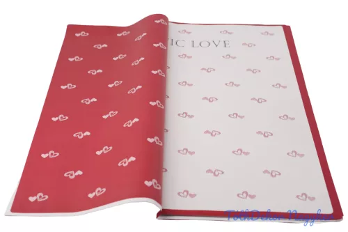 Fólia ív 56x56cm 20db/cs - Fehér alapon szivecskés - Bordó