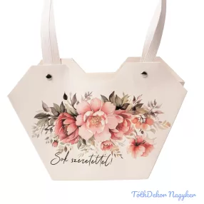 Feliratos virágtáska 23,5x12,5x35cm - Sok szeretettel