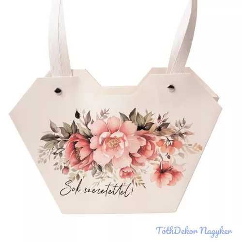 Feliratos virágtáska 23,5x12,5x35cm - Sok szeretettel
