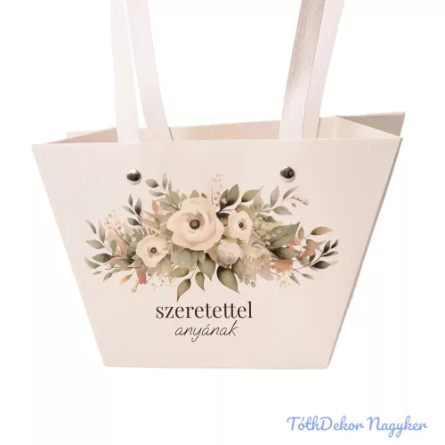"Szeretettel anyának" feliratos virág táska 20(h) x 12(sz) x 12(m) cm
