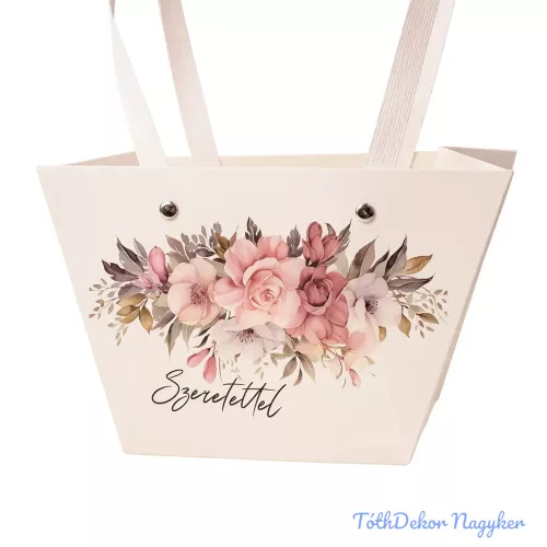"Szeretettel" feliratos virág táska 20(h) x 12(sz) x 12(m) cm