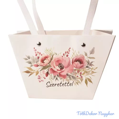 "Szeretettel" feliratos virág táska 20(h) x 12(sz) x 12(m) cm