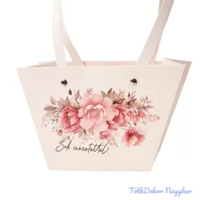   "Sok szeretettel" feliratos virág táska 20(h) x 12(sz) x 12(m) cm