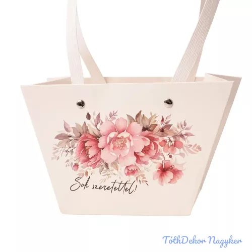 "Sok szeretettel" feliratos virág táska 20(h) x 12(sz) x 12(m) cm