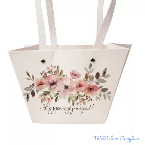 Feliratos virágtáska 20x12x12cm - Legyen szép napod!