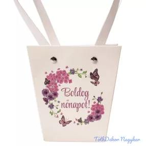 Feliratos virágtáska 12x8x12,5cm - Boldog nőnapot!