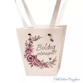 Feliratos virágtáska 12x8x12,5cm - Boldog nőnapot!