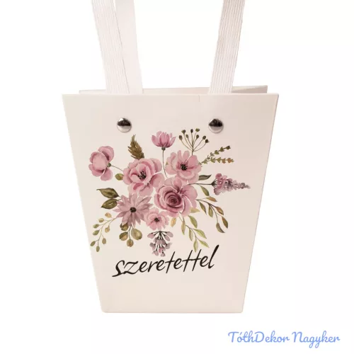 Feliratos virágtáska 12x8x12,5cm - Szeretettel