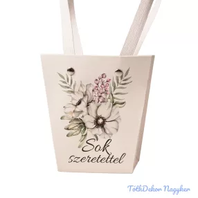 Feliratos virágtáska 12x8x12,5cm - Sok szeretettel