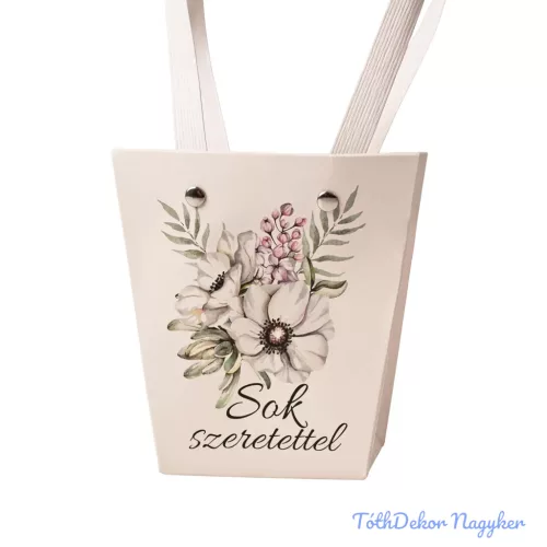 Feliratos virágtáska 12x8x12,5cm - Sok szeretettel