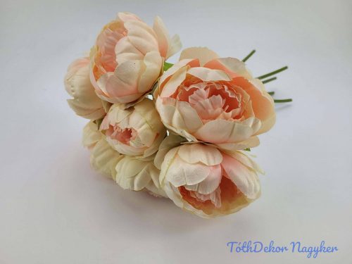 Nyílt Peónia 7 fejes kötegelt selyemvirág csokor 35 cm - Barack-Rózsaszín