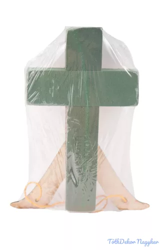 Tűzőhab kereszt forma fa alapon 30 cm kitámasztós kivitel