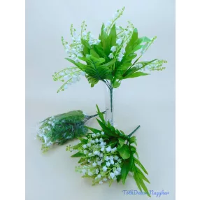 Gyöngyvirág 7 ágú selyemvirág díszítő csokor 33 cm