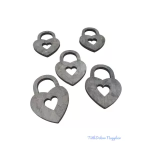 Szív lakat fa dekor 5db/csomag