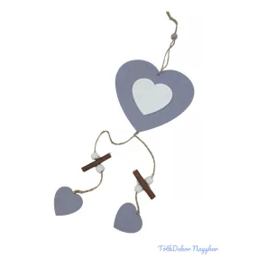 Fa szív függő kb 40cm - Szürke