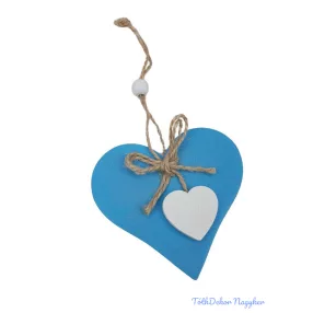 Fa szív zsinóros masnival - Kék