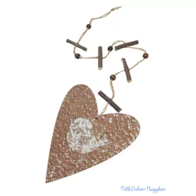 Fa szív girland madárkás - Sötét Barna