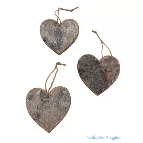 Szív nyírfa akasztós dekor 3db/csomag