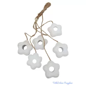 Faragott fa virág zsinórral 6db/csomag - Fehér
