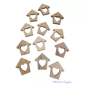 Fa házikó szívvel 12db/csomag - Natúr