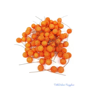 Glitteres drótos 1,5cm bogyó kb 80db/csomag - Narancs