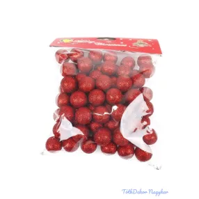 Glitteres golyó díszítő 2cm kb 85db/cs - Piros