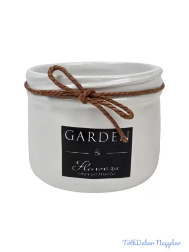 Garden feliratos kaspó zsinórral - Fehér